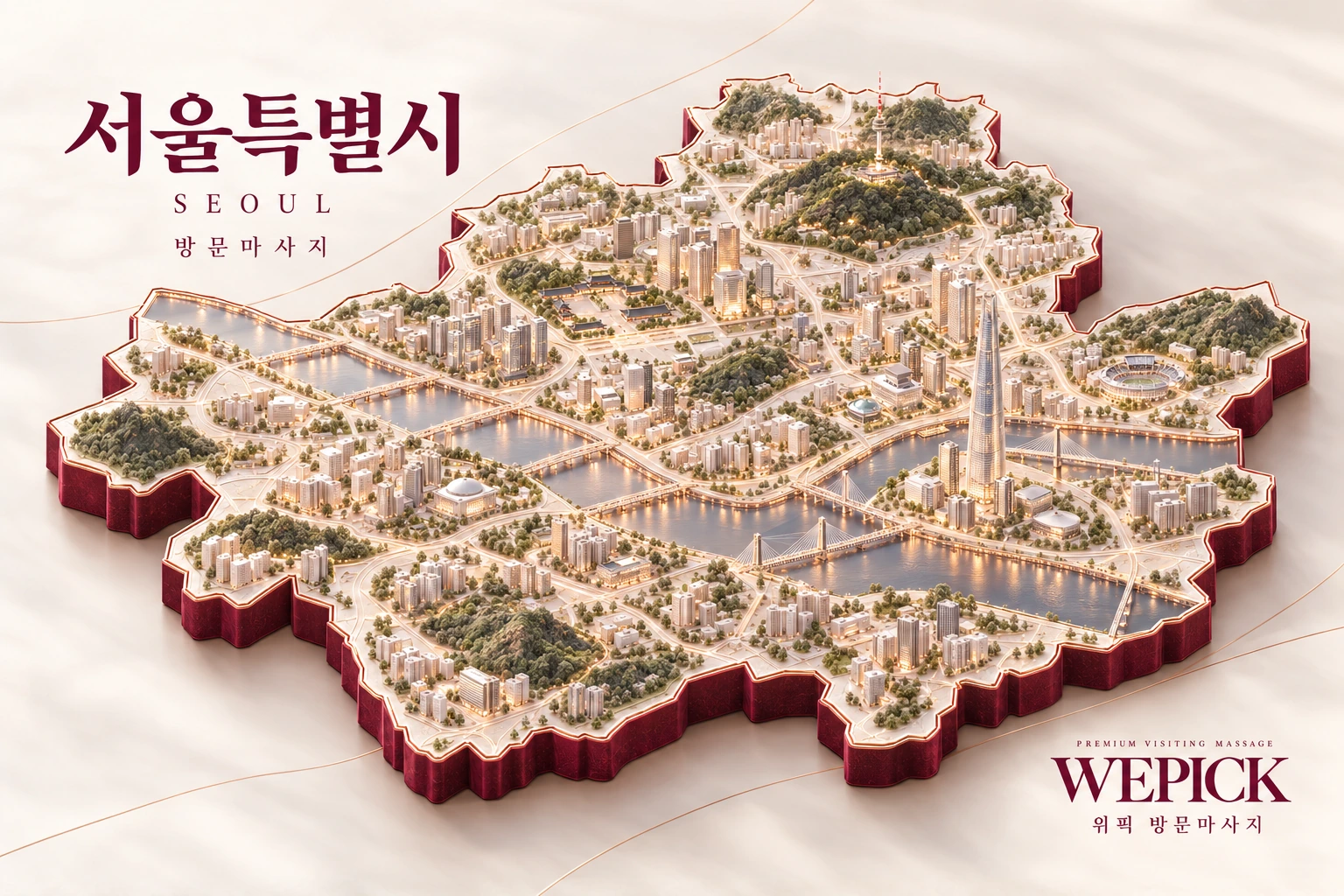 서울 방문마사지 지역을 표현한 위픽 3D 이미지