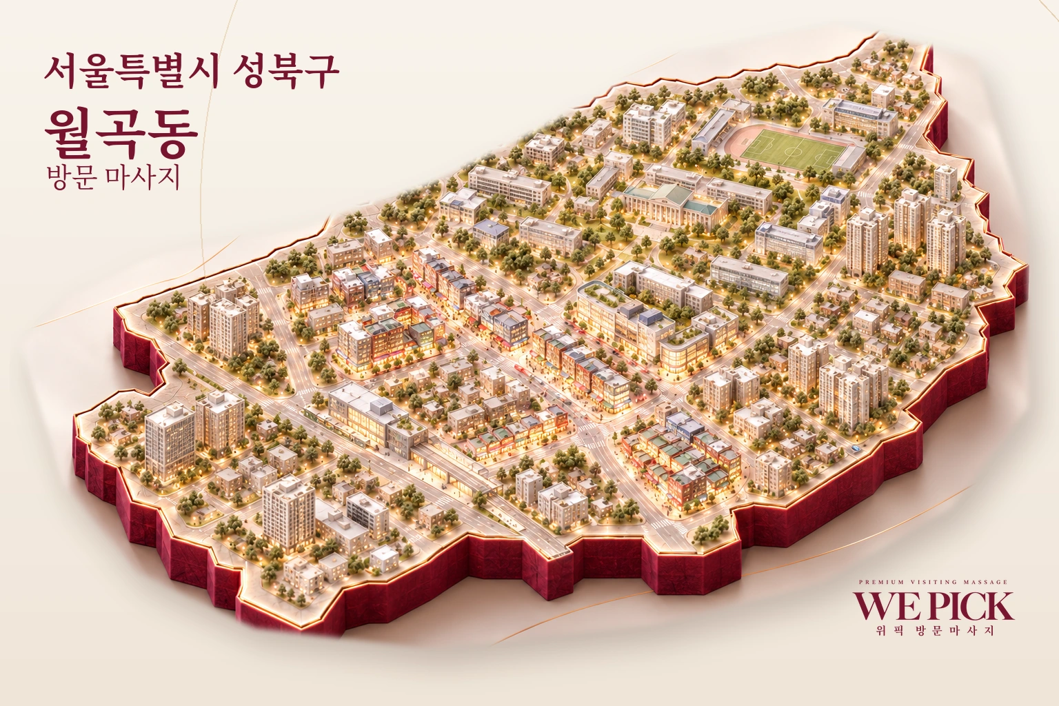 성북구 월곡동 방문마사지 지역을 표현한 위픽 3D 이미지