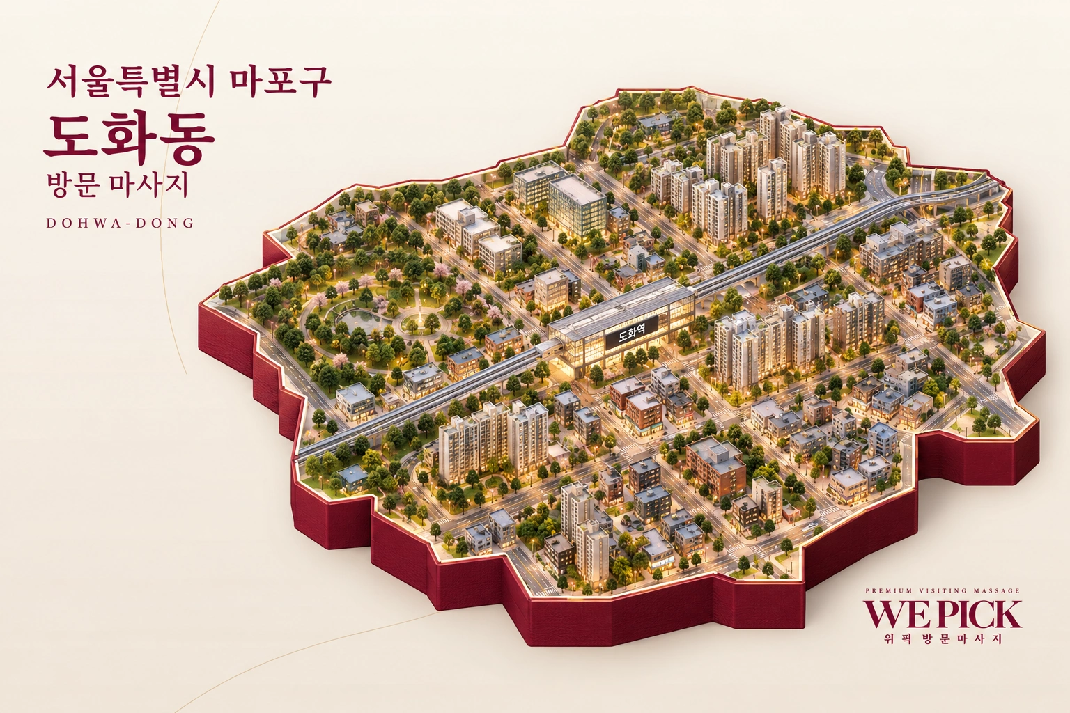 마포구 도화동 방문마사지 지역을 표현한 위픽 3D 이미지