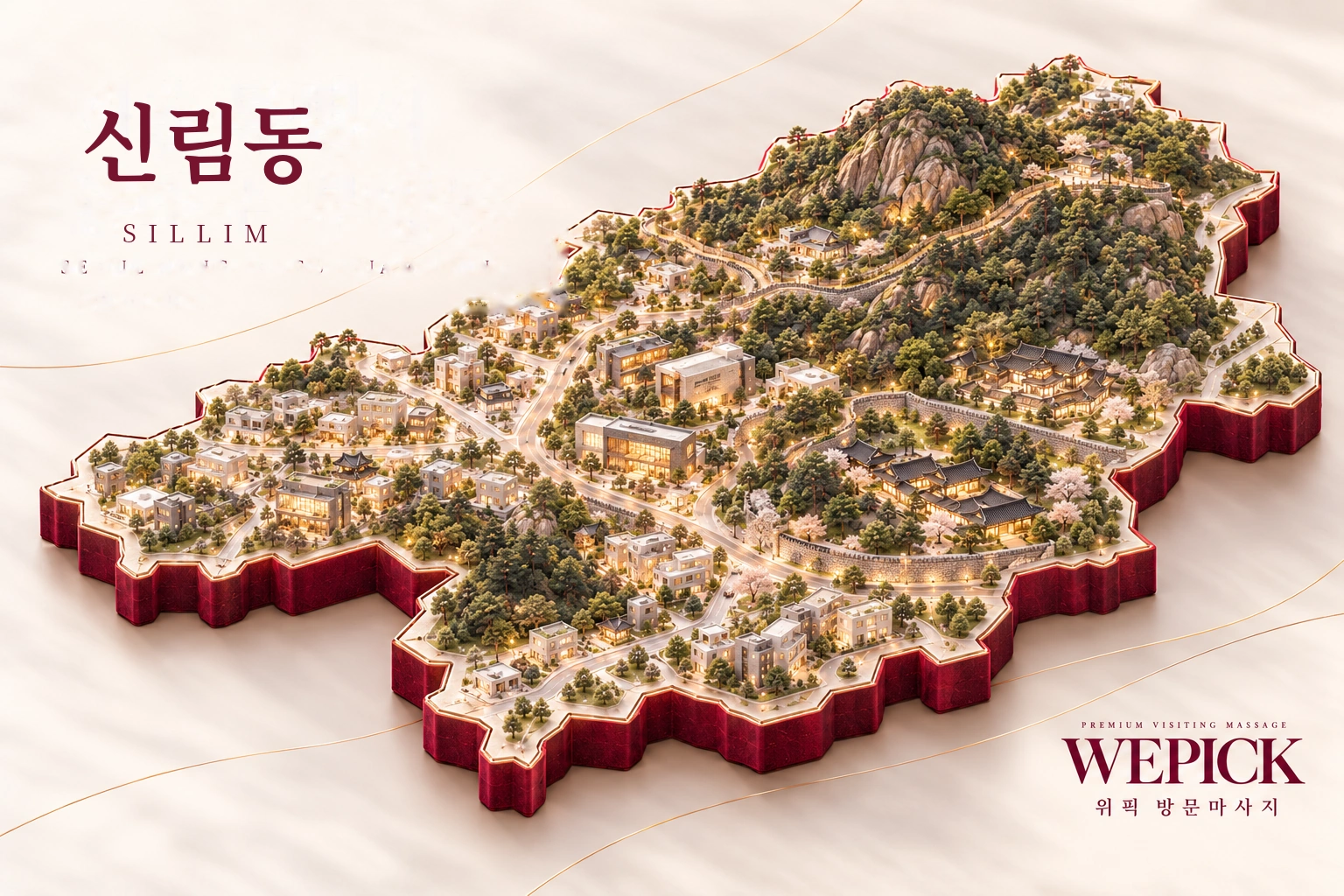 관악구 신림동 방문마사지 지역을 표현한 위픽 3D 이미지