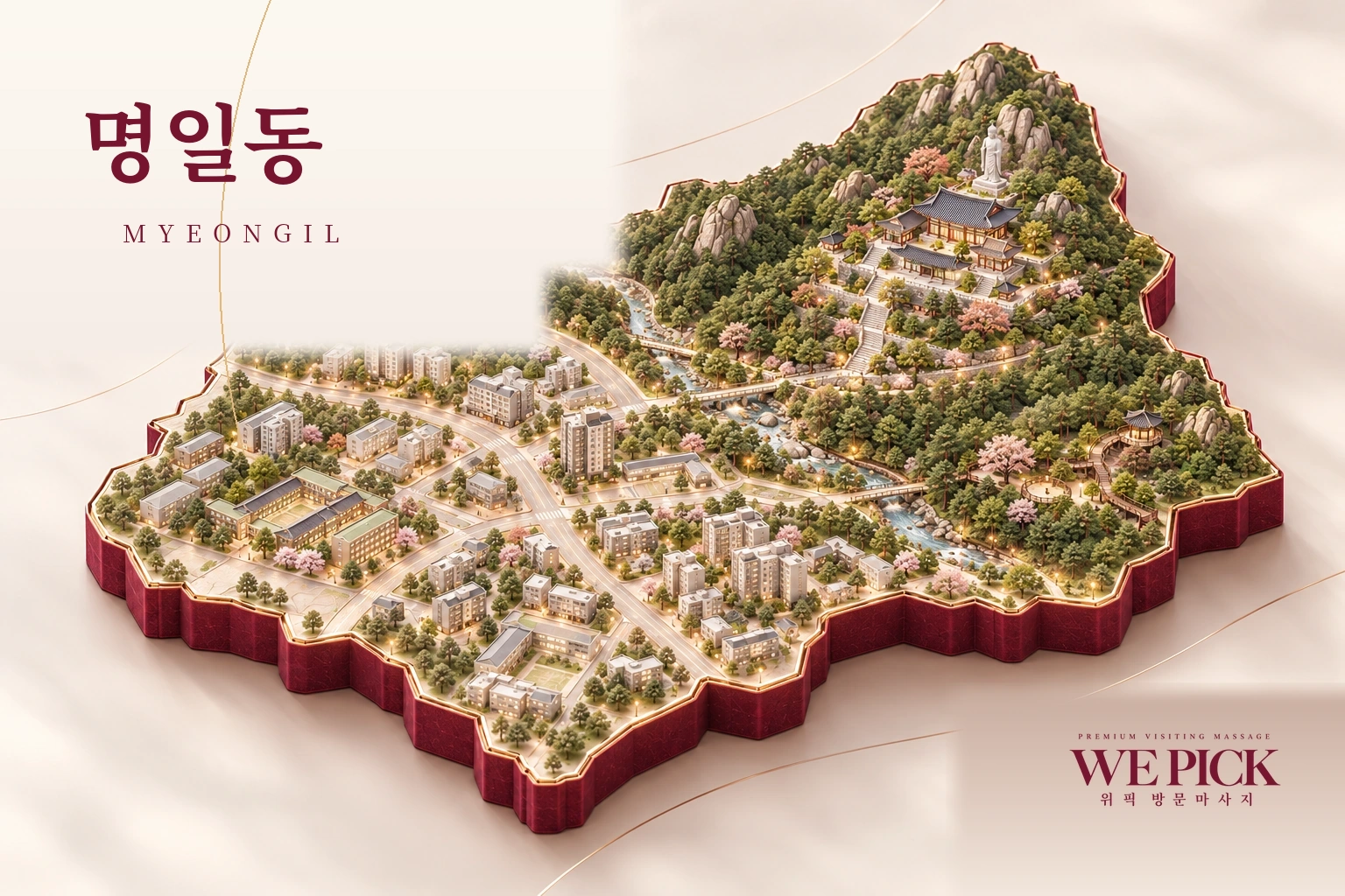 강동구 명일동 방문마사지 지역을 표현한 위픽 3D 이미지