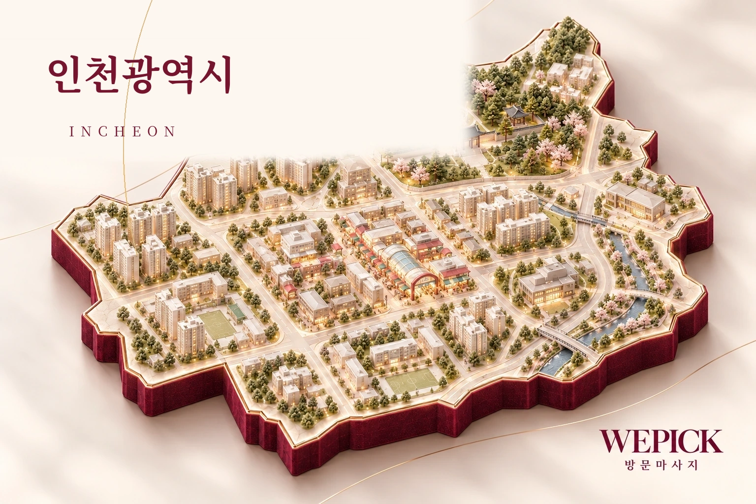 인천 방문마사지 지역을 표현한 위픽 3D 이미지