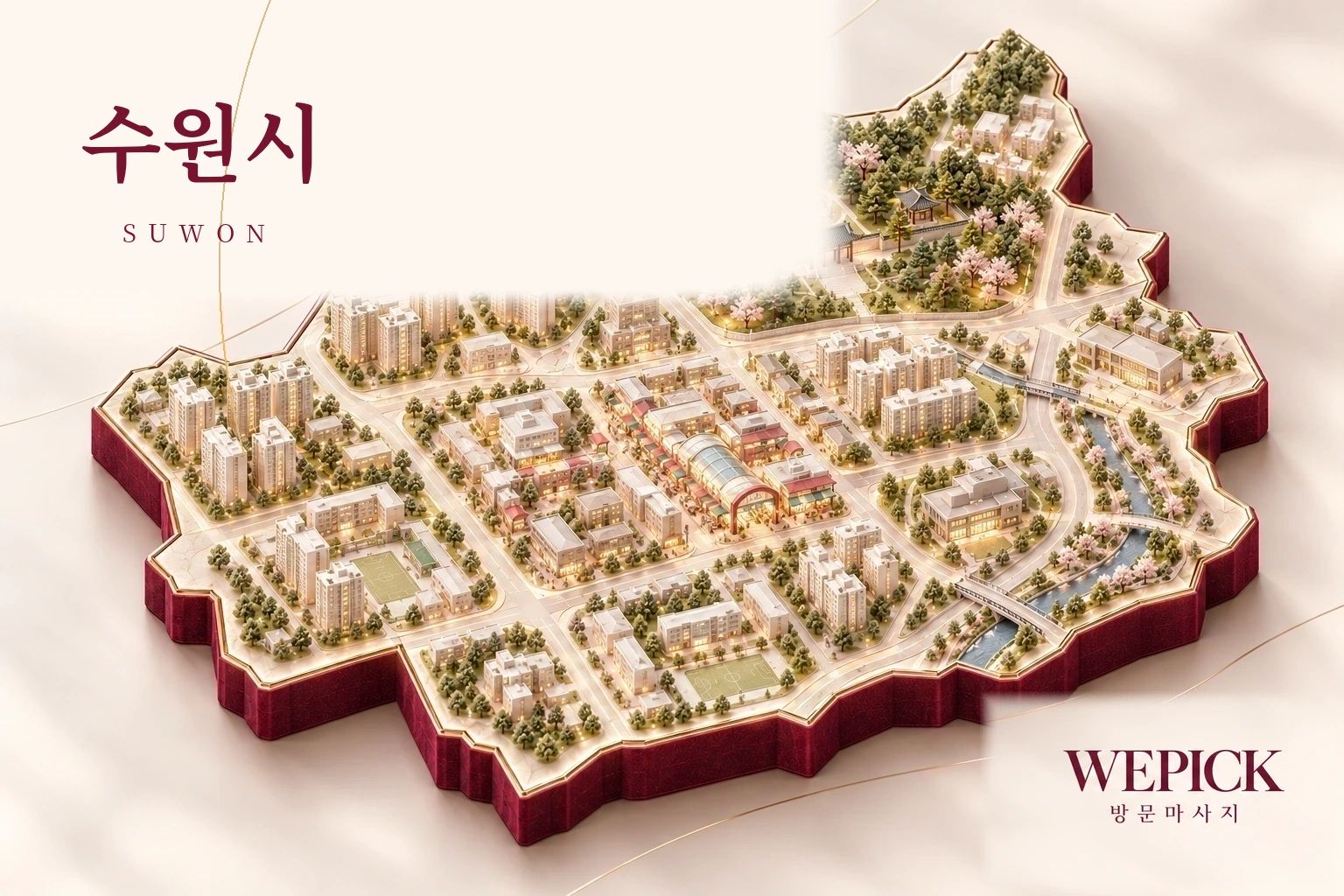 수원시 방문마사지 지역을 표현한 위픽 3D 이미지