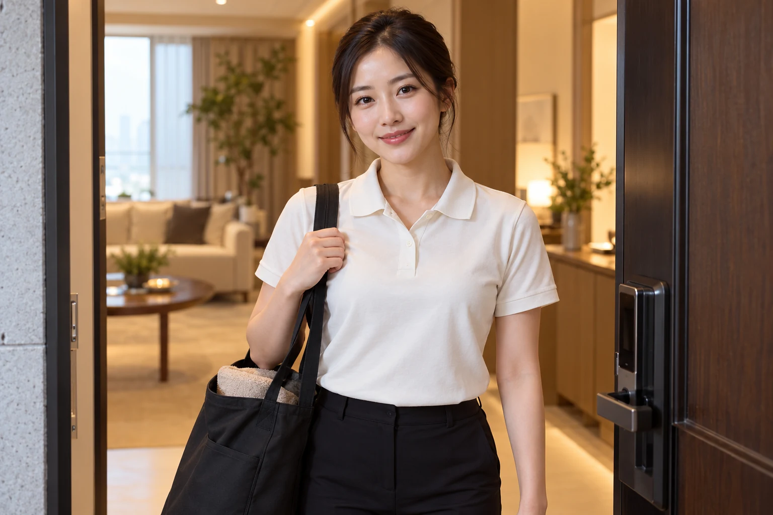 정돈된 머리와 깔끔한 복장으로 방문하는 관리사